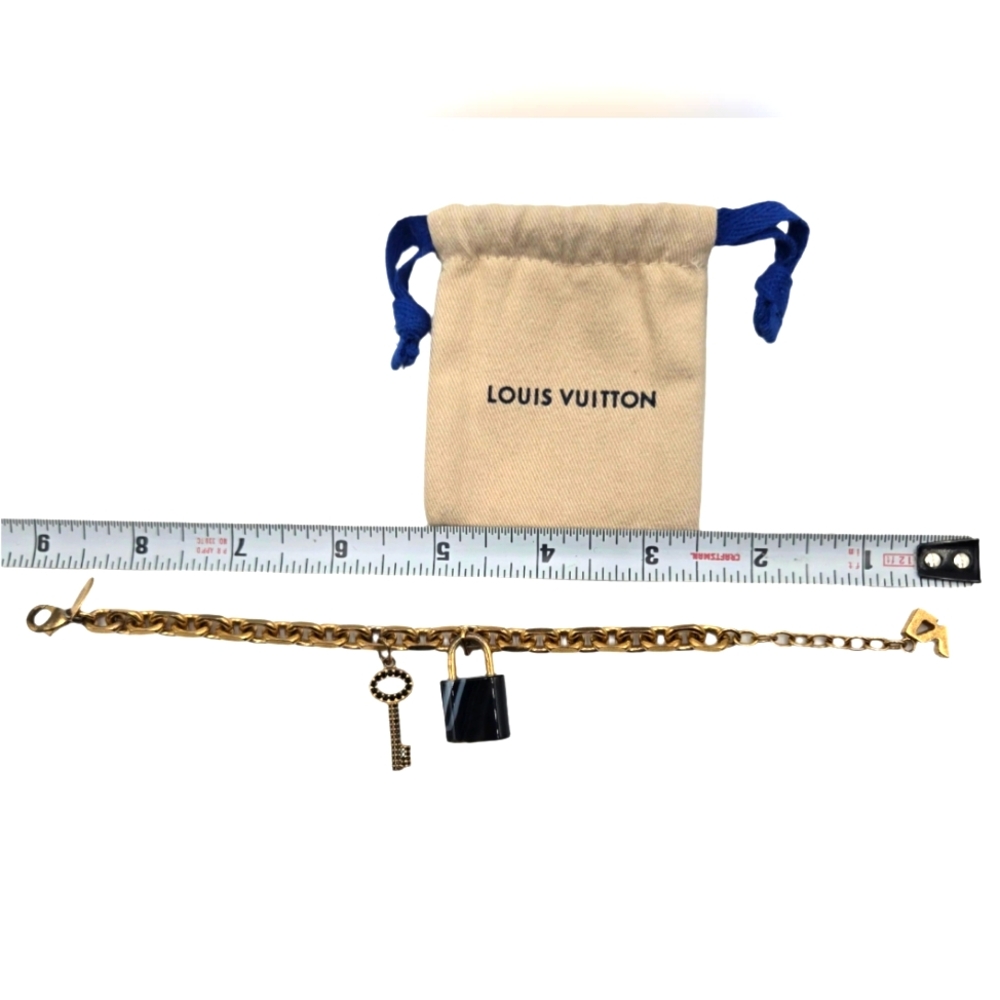 #27 Louis Vuitton Bracelet Padlock Key Metal Gold x Black M75435 - RARE/VINTAGE - Picture 3 of 13